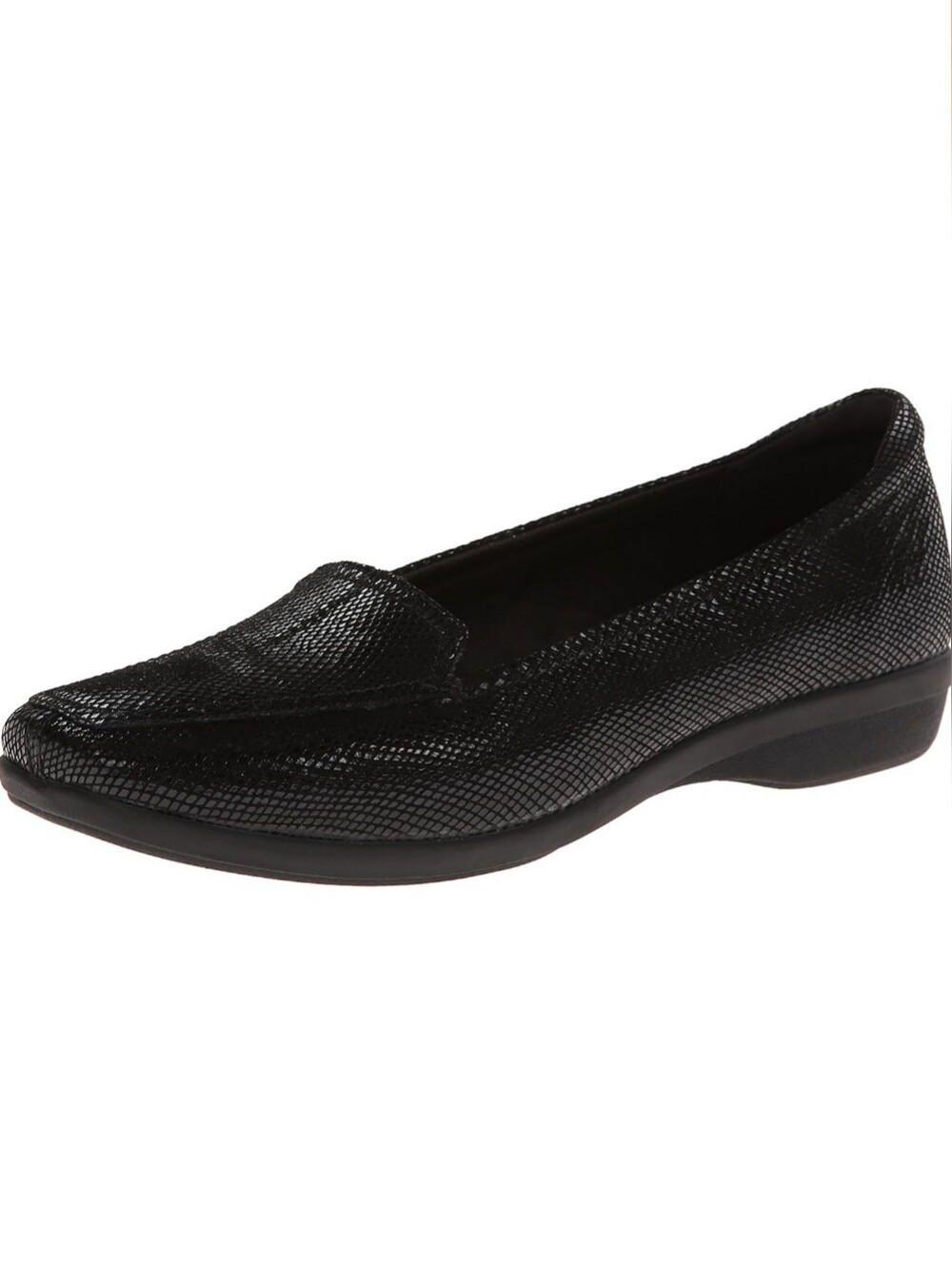 Clarks Collection Black Embossed Leather Loafers Snake Print Flat Loafers 6.5